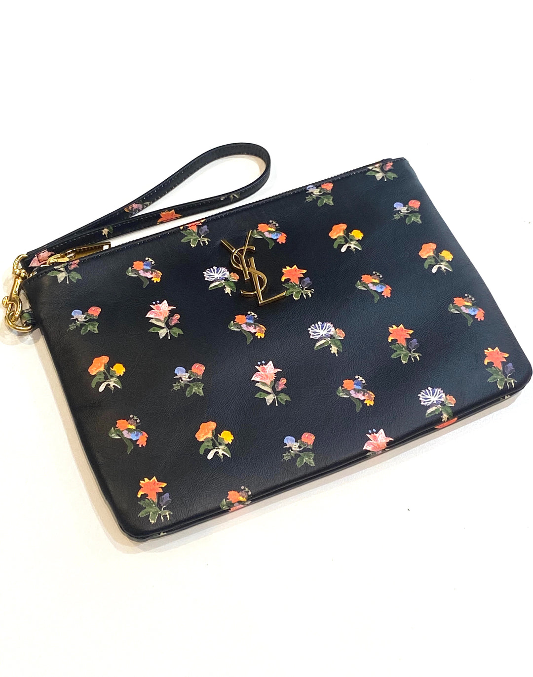 YVES SAINT LAURENT MONOGRAM PRAIRIE FLOWER WRISTLET CLUTCH