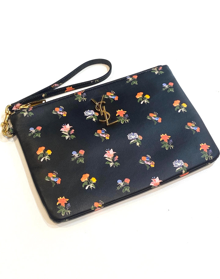 YVES SAINT LAURENT MONOGRAM PRAIRIE FLOWER WRISTLET CLUTCH