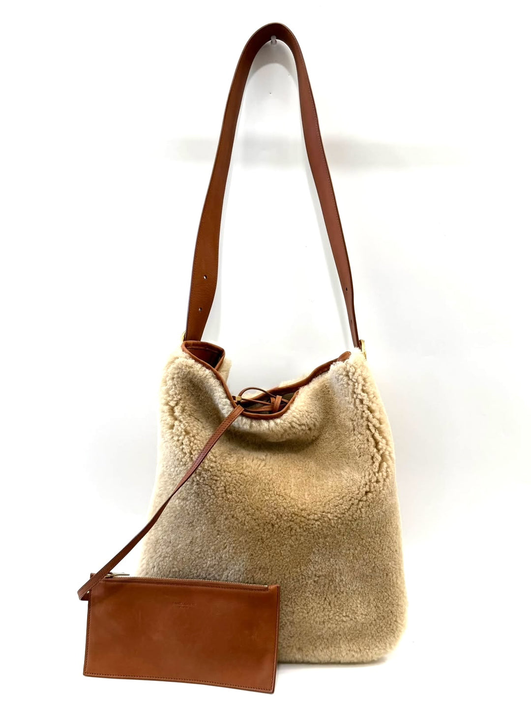 YSL SHEARLING &amp; CALFSKIN LEATHER LE 5 À 7 LARGE SHOULDER BAG