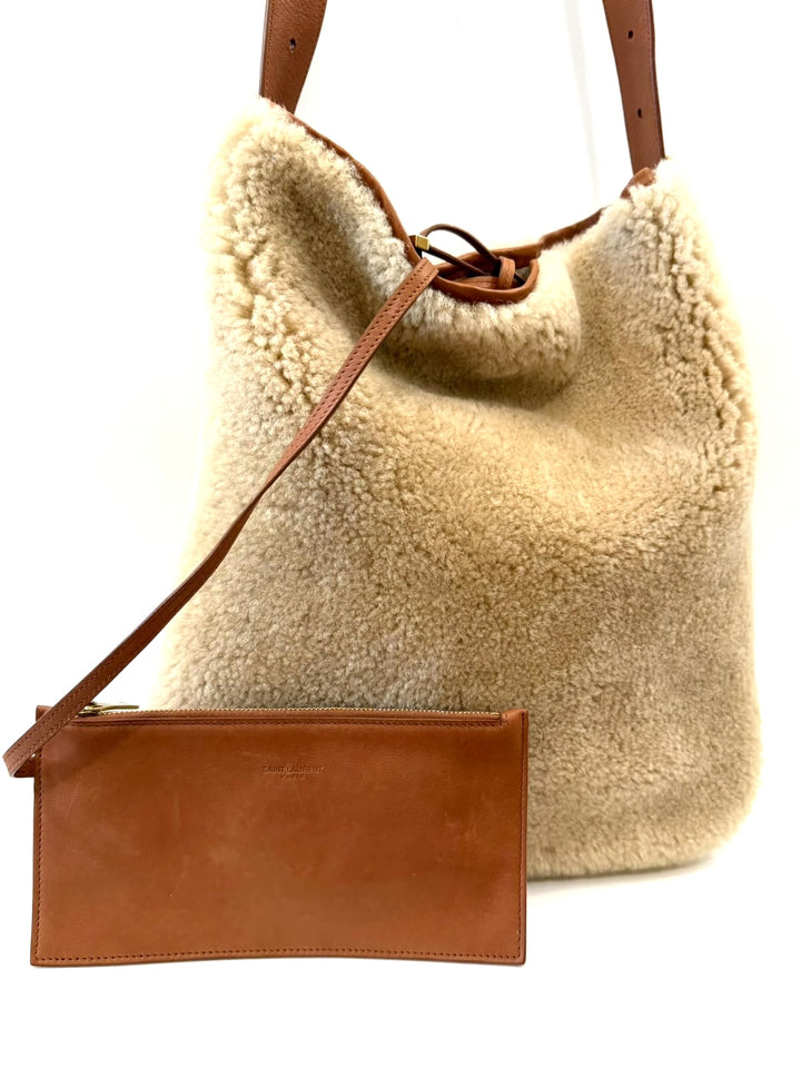 YSL SHEARLING &amp; CALFSKIN LEATHER LE 5 À 7 LARGE SHOULDER BAG