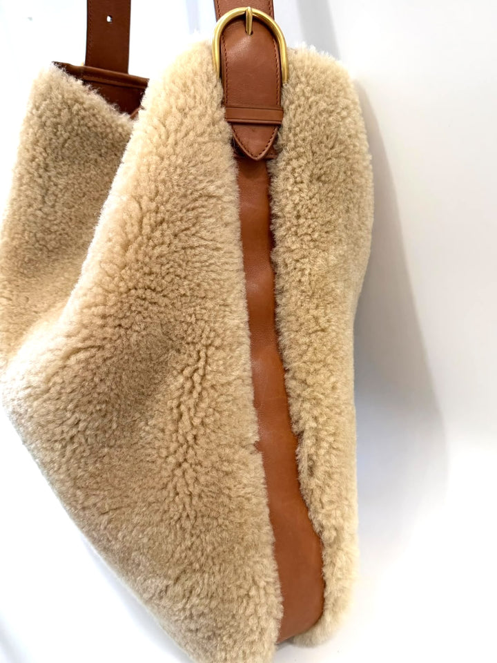 YSL SHEARLING &amp; CALFSKIN LEATHER LE 5 À 7 LARGE SHOULDER BAG