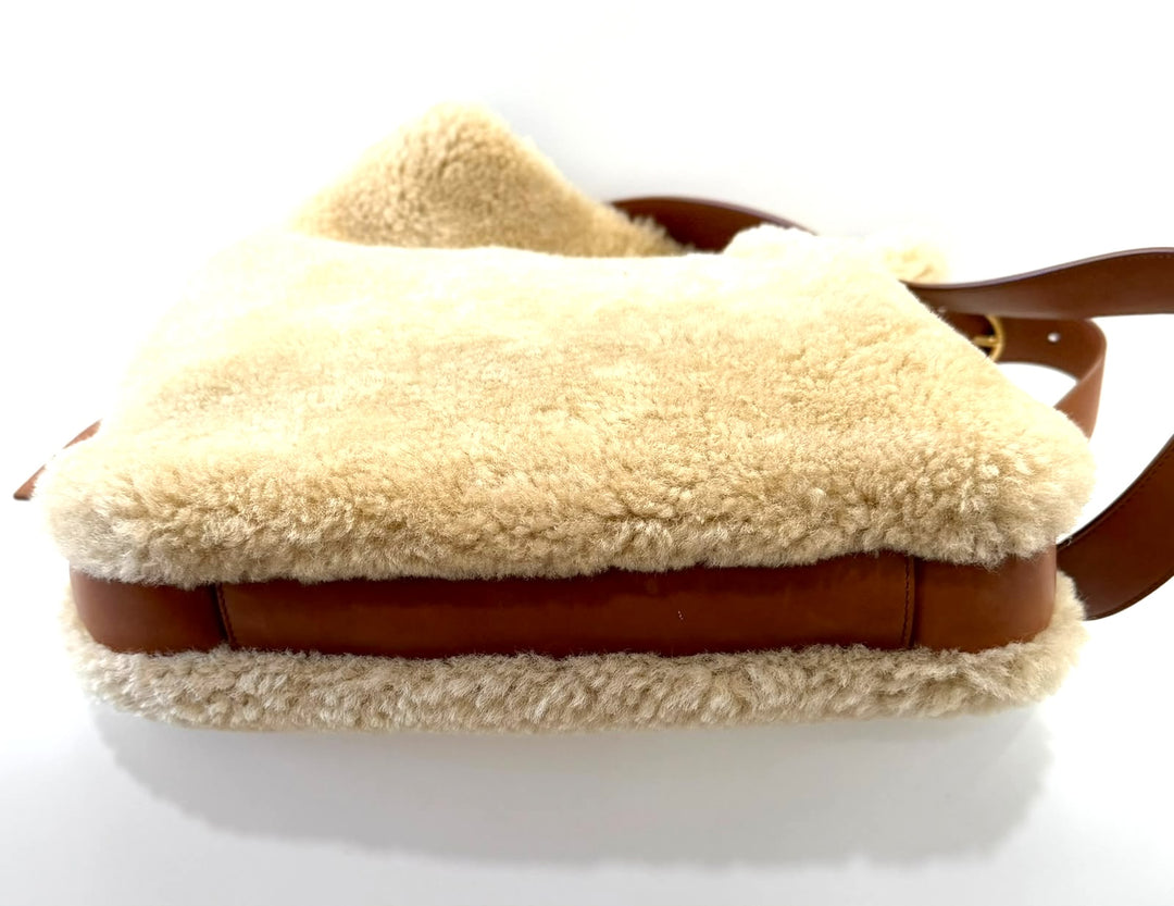 YSL SHEARLING &amp; CALFSKIN LEATHER LE 5 À 7 LARGE SHOULDER BAG