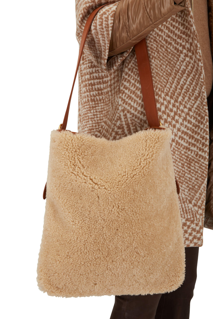 YSL SHEARLING &amp; CALFSKIN LEATHER LE 5 À 7 LARGE SHOULDER BAG