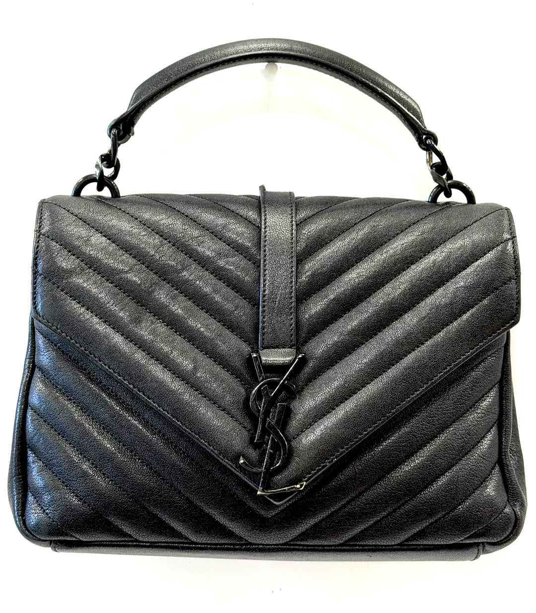 YSL MATELASSE CHEVRON QUILTED MONOGRAM MONOCHROME MEDIUM COLLEGE BAG