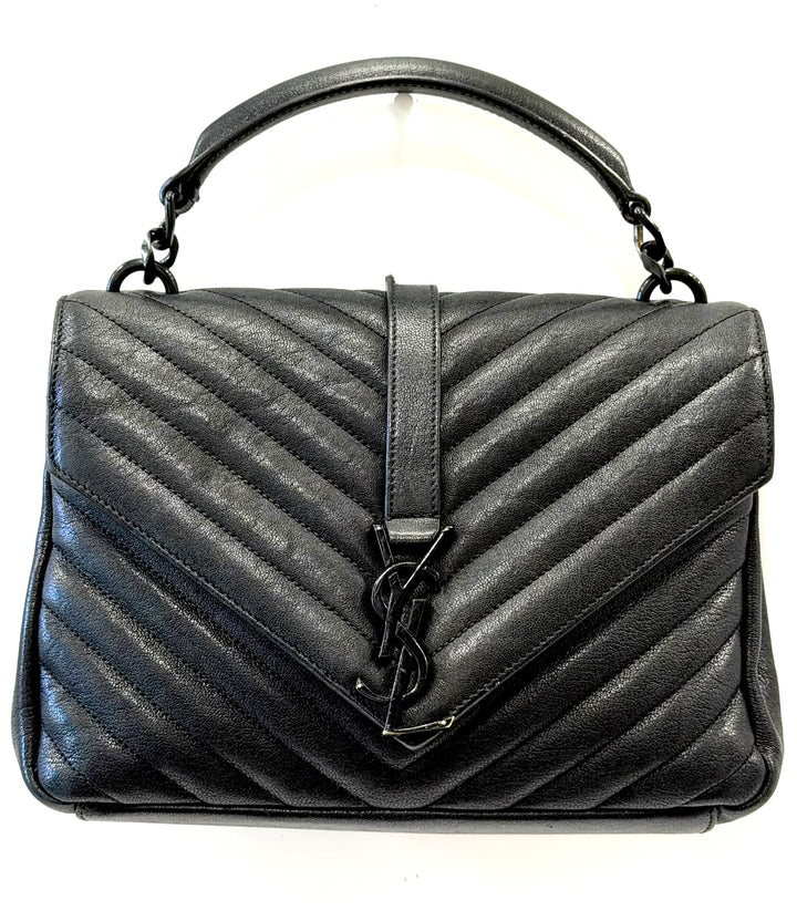 YSL MATELASSE CHEVRON QUILTED MONOGRAM MONOCHROME MEDIUM COLLEGE BAG