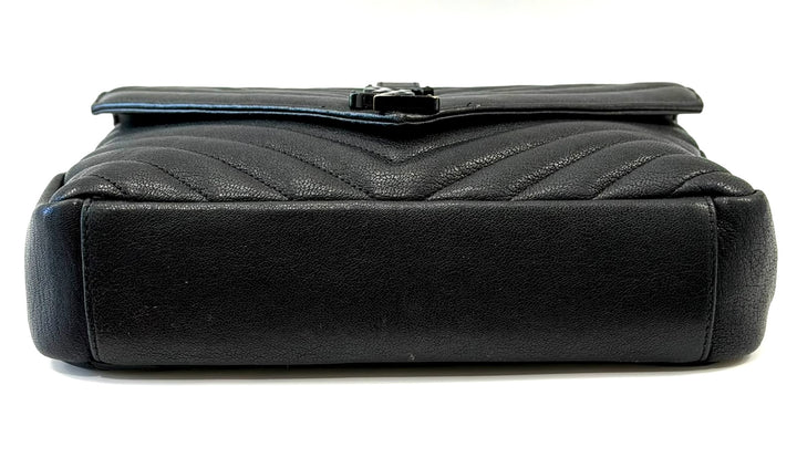 YSL MATELASSE CHEVRON QUILTED MONOGRAM MONOCHROME MEDIUM COLLEGE BAG