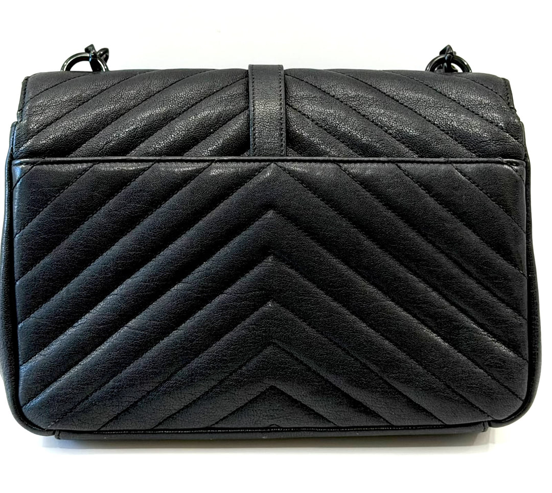 YSL MATELASSE CHEVRON QUILTED MONOGRAM MONOCHROME MEDIUM COLLEGE BAG