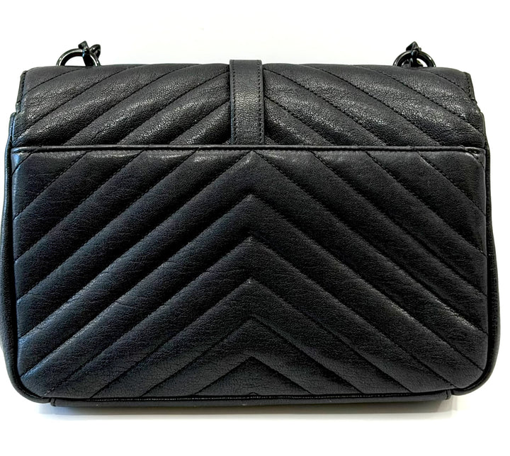 YSL MATELASSE CHEVRON QUILTED MONOGRAM MONOCHROME MEDIUM COLLEGE BAG