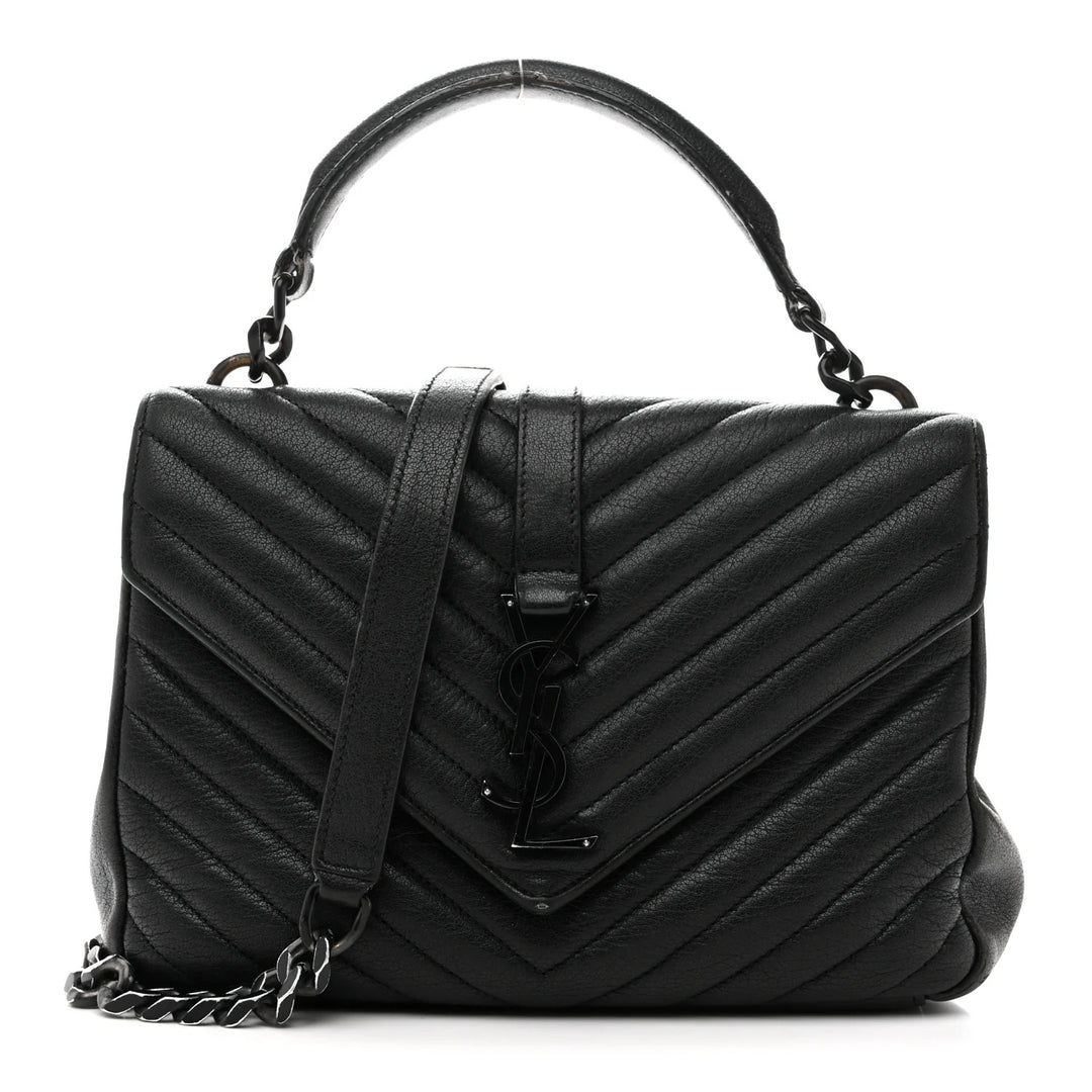 YSL MATELASSE CHEVRON QUILTED MONOGRAM MONOCHROME MEDIUM COLLEGE BAG