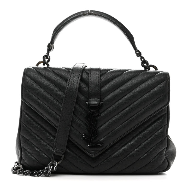 YSL MATELASSE CHEVRON QUILTED MONOGRAM MONOCHROME MEDIUM COLLEGE BAG