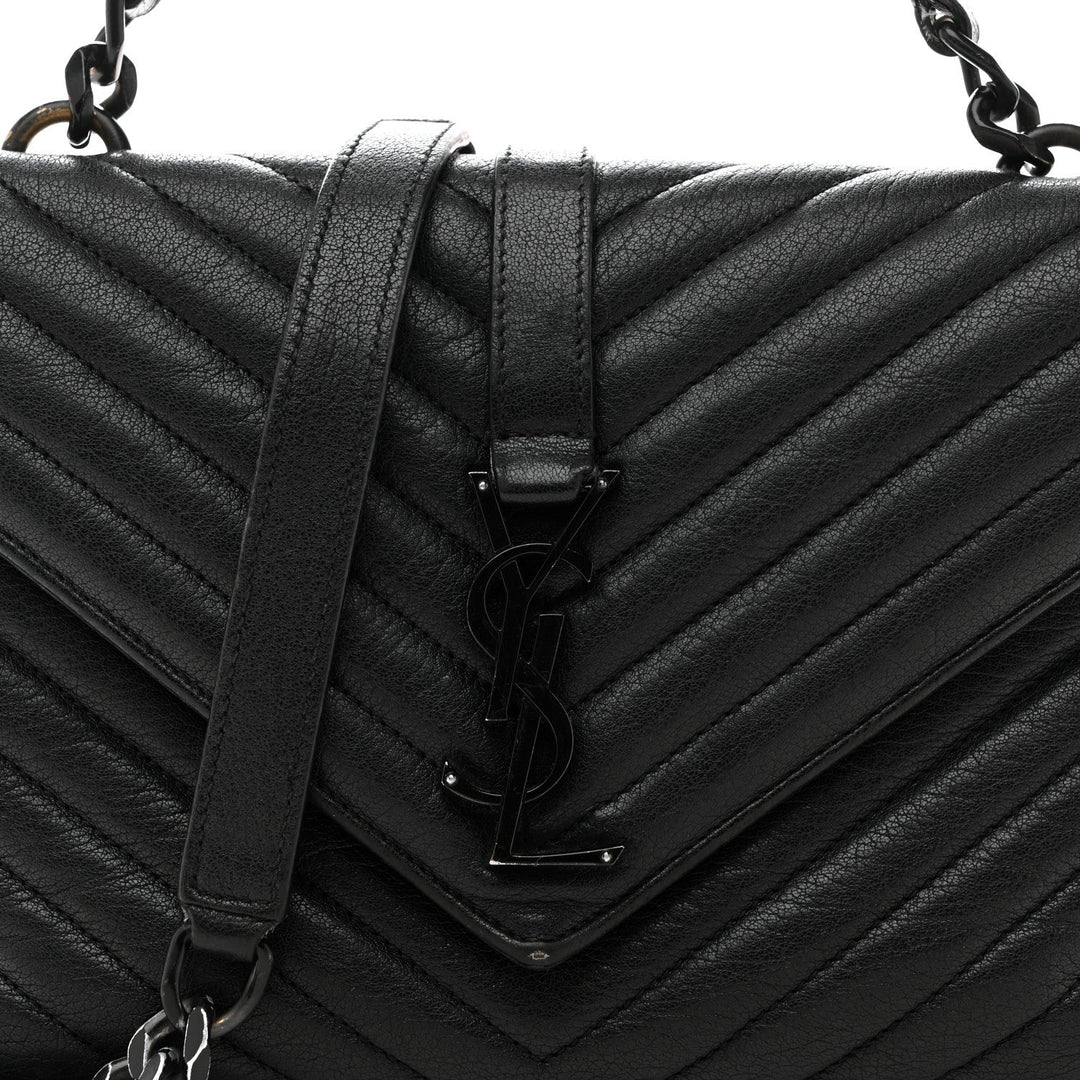 YSL MATELASSE CHEVRON QUILTED MONOGRAM MONOCHROME MEDIUM COLLEGE BAG