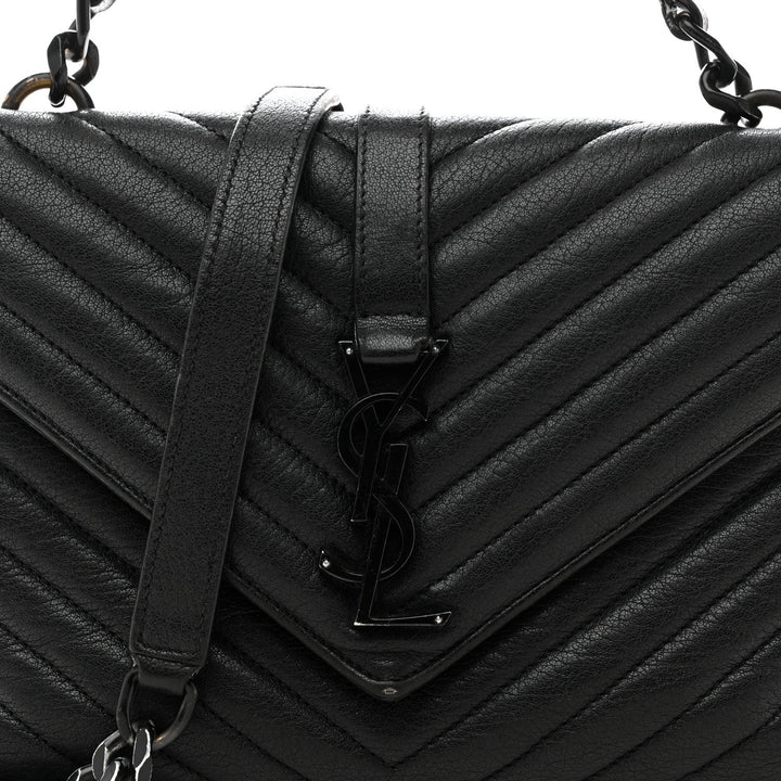 YSL MATELASSE CHEVRON QUILTED MONOGRAM MONOCHROME MEDIUM COLLEGE BAG