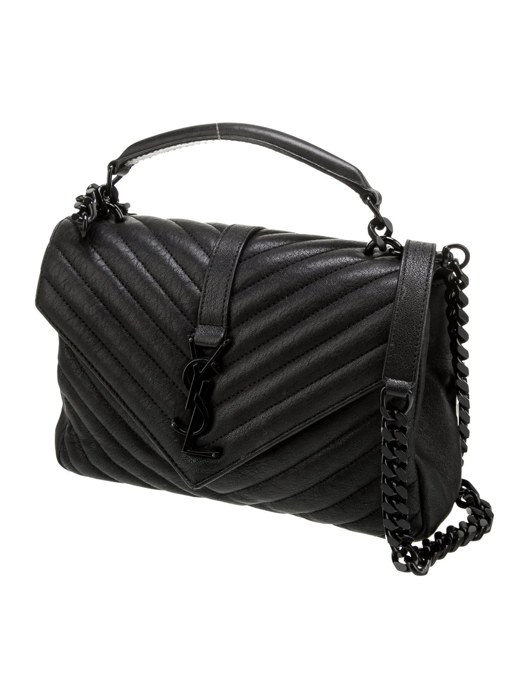 YSL MATELASSE CHEVRON QUILTED MONOGRAM MONOCHROME MEDIUM COLLEGE BAG