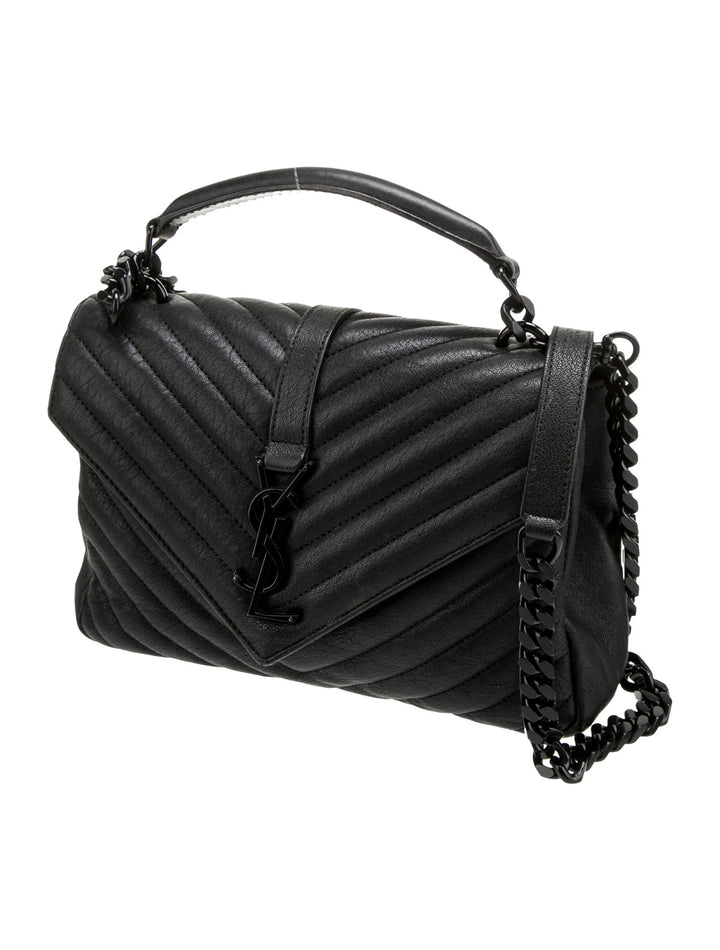 YSL MATELASSE CHEVRON QUILTED MONOGRAM MONOCHROME MEDIUM COLLEGE BAG