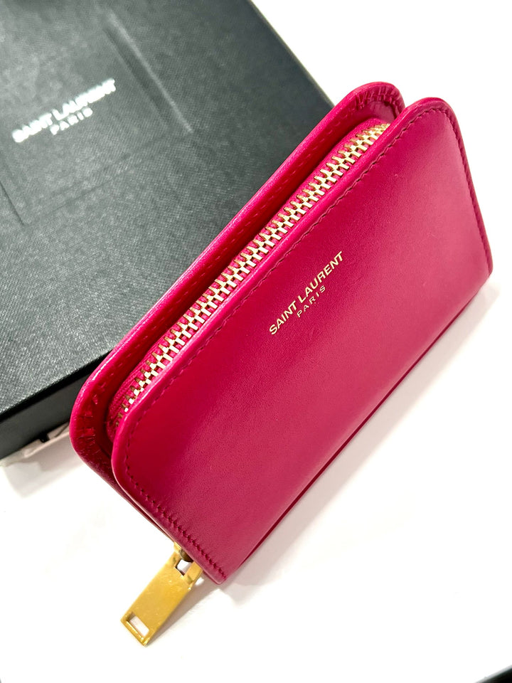 YSL SMOOTH CALFSKIN LEATHER ZIP-AROUND COMPACT WALLET