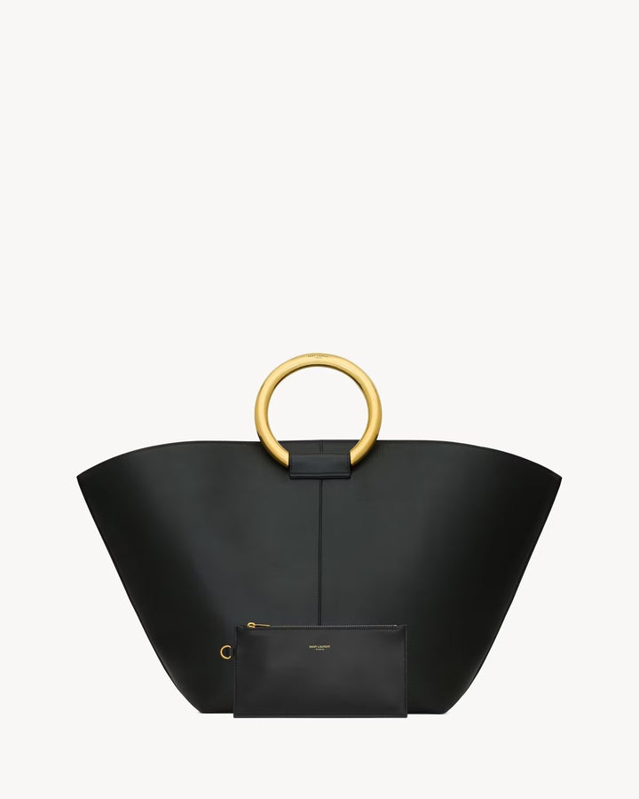 YSL SMOOTH CALFSKIN LEATHER MAXI TRAPEZOID TOTE BAG