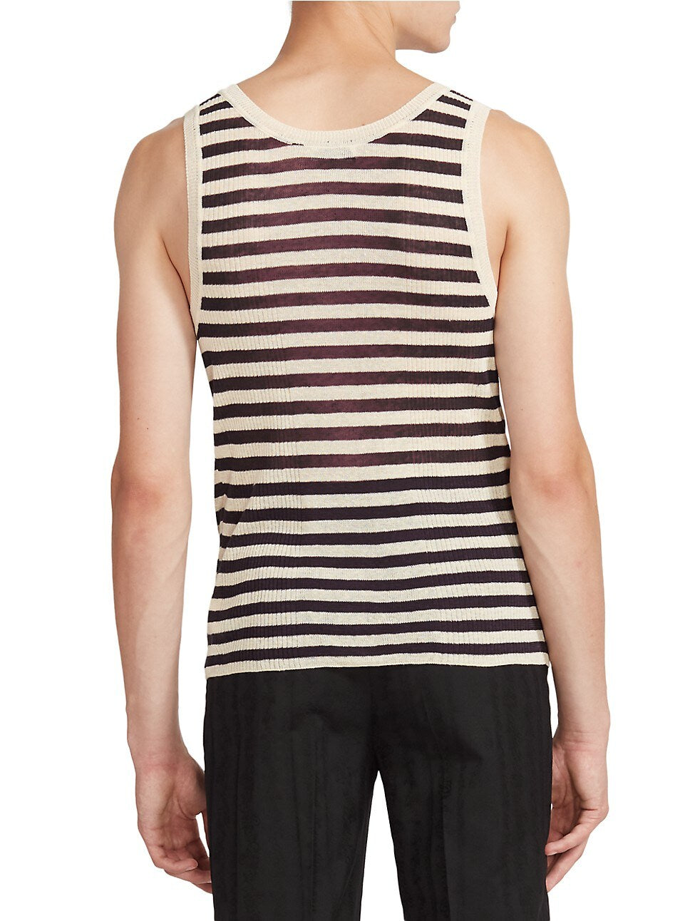 YVES SAINT LAURENT STRIPED LINEN BLEND TANK TOP