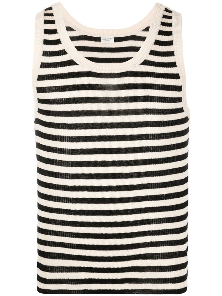 YVES SAINT LAURENT STRIPED LINEN BLEND TANK TOP