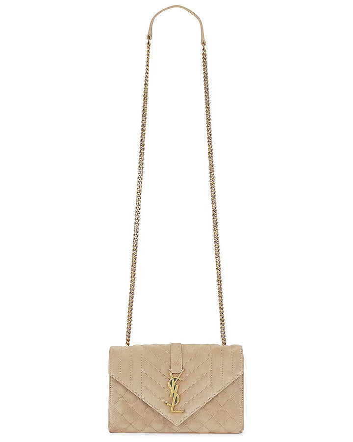 YSL MIXED MATELASSE TRIQUILT MONOGRAM ENVELOPE SMALL SUEDE CROSSBODY