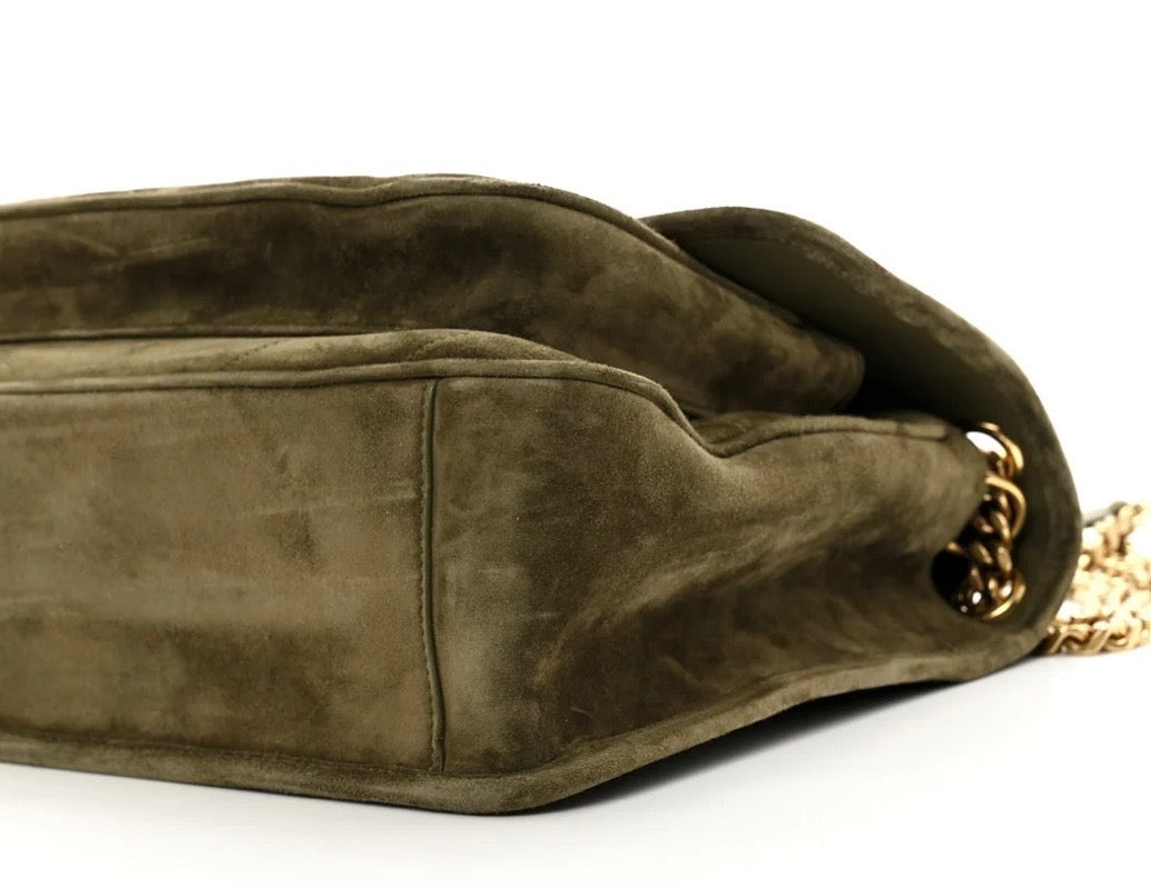YSL SUEDE &amp; LEATHER MONOGRAM MEDIUM NIKI CHAIN BAG IN OLIVE GREEN