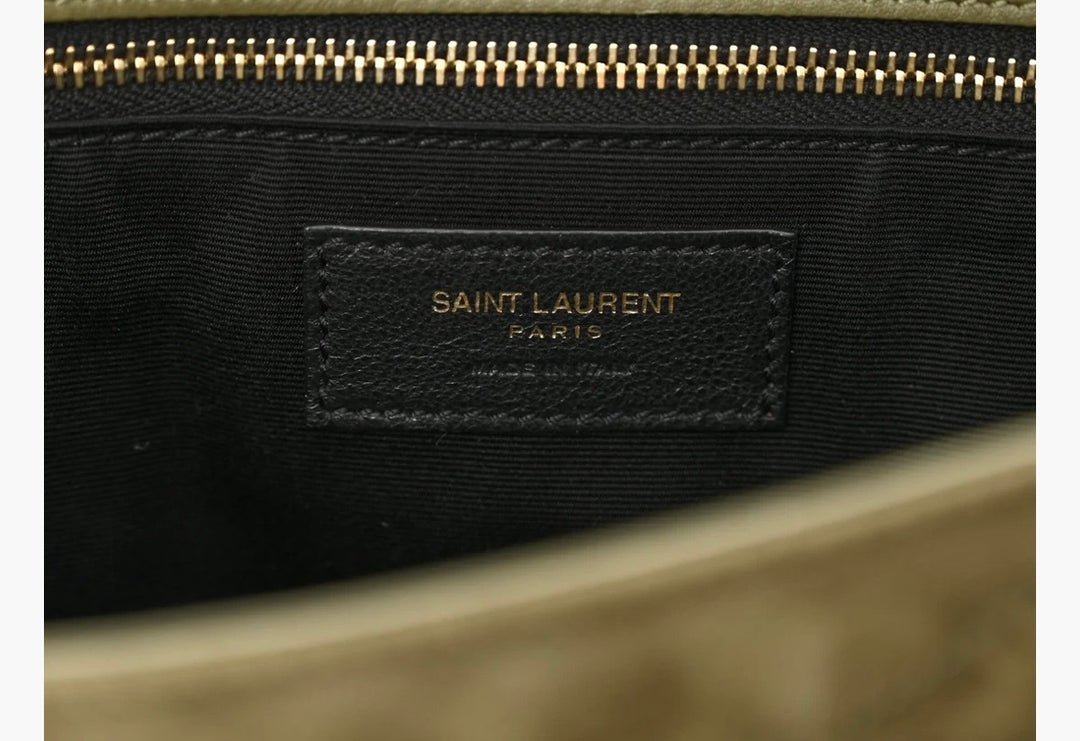 YSL SUEDE &amp; LEATHER MONOGRAM MEDIUM NIKI CHAIN BAG IN OLIVE GREEN