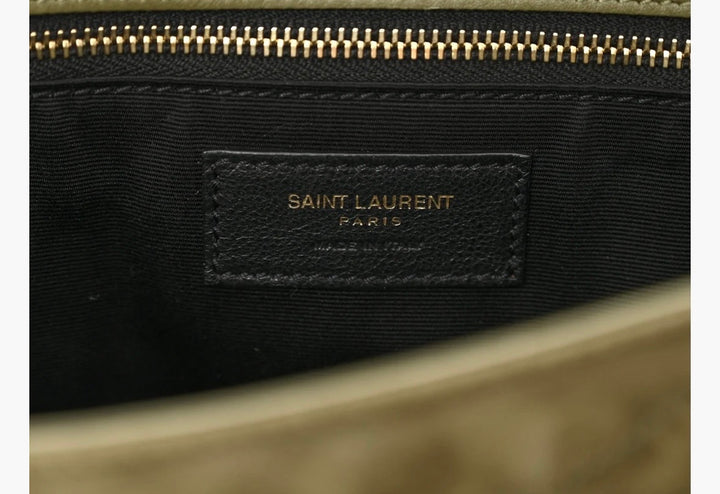YSL SUEDE &amp; LEATHER MONOGRAM MEDIUM NIKI CHAIN BAG IN OLIVE GREEN