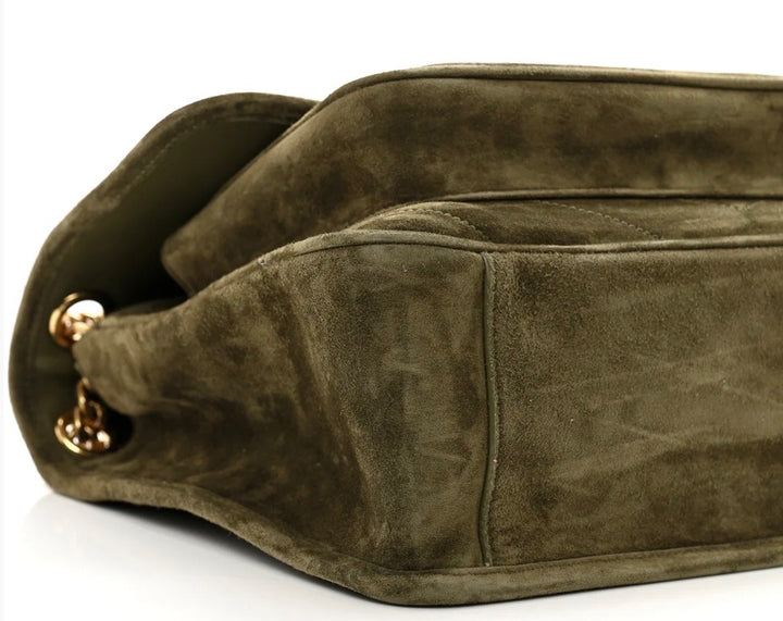 YSL SUEDE &amp; LEATHER MONOGRAM MEDIUM NIKI CHAIN BAG IN OLIVE GREEN