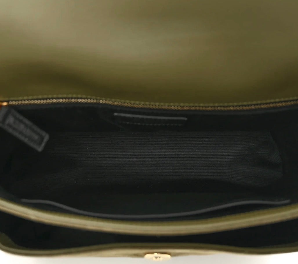 YSL SUEDE &amp; LEATHER MONOGRAM MEDIUM NIKI CHAIN BAG IN OLIVE GREEN