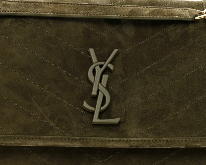 YSL SUEDE &amp; LEATHER MONOGRAM MEDIUM NIKI CHAIN BAG IN OLIVE GREEN