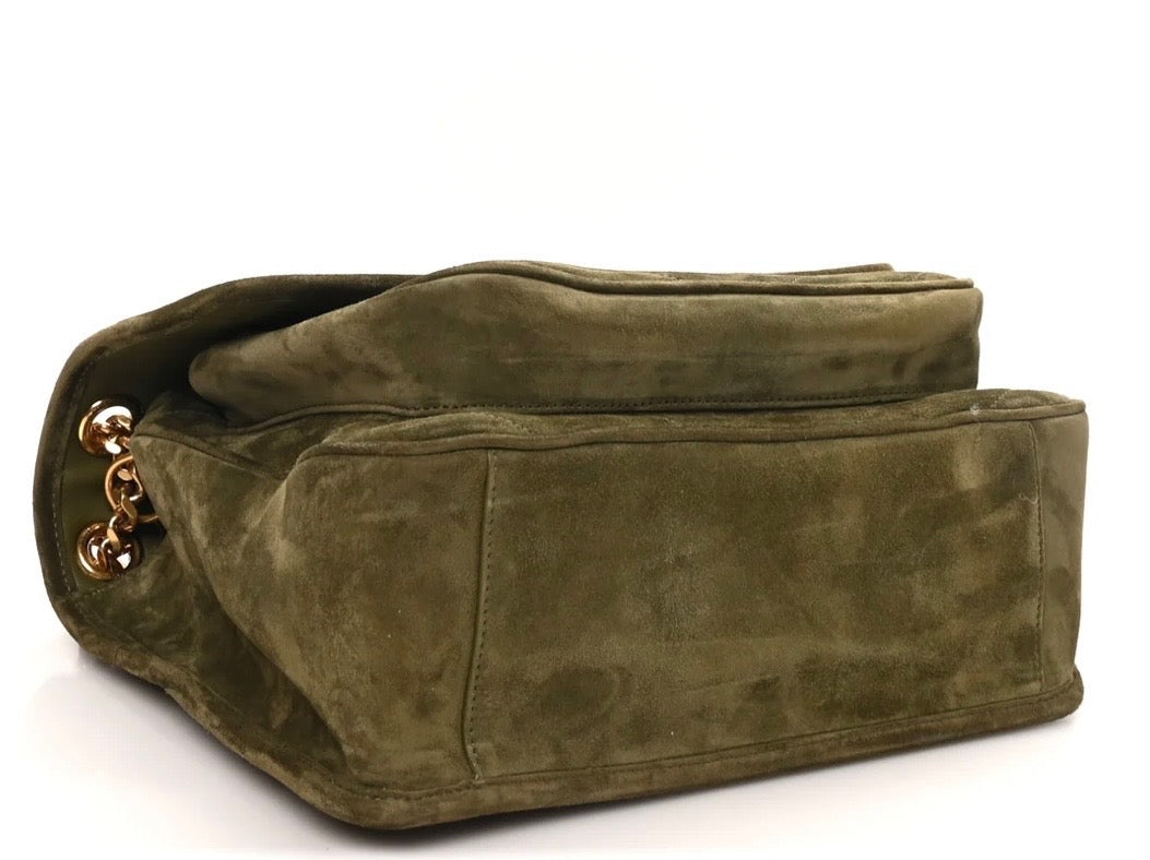 YSL SUEDE &amp; LEATHER MONOGRAM MEDIUM NIKI CHAIN BAG IN OLIVE GREEN