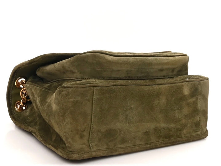 YSL SUEDE &amp; LEATHER MONOGRAM MEDIUM NIKI CHAIN BAG IN OLIVE GREEN