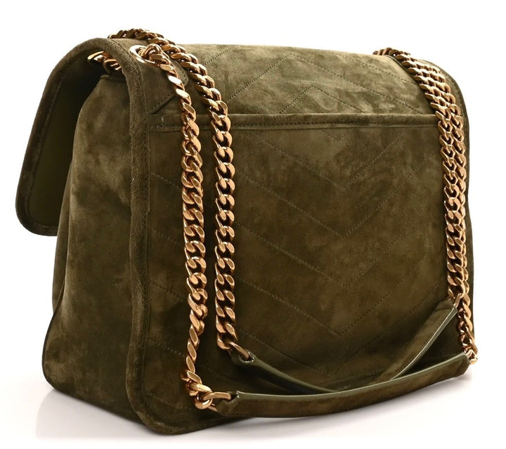 YSL SUEDE &amp; LEATHER MONOGRAM MEDIUM NIKI CHAIN BAG IN OLIVE GREEN