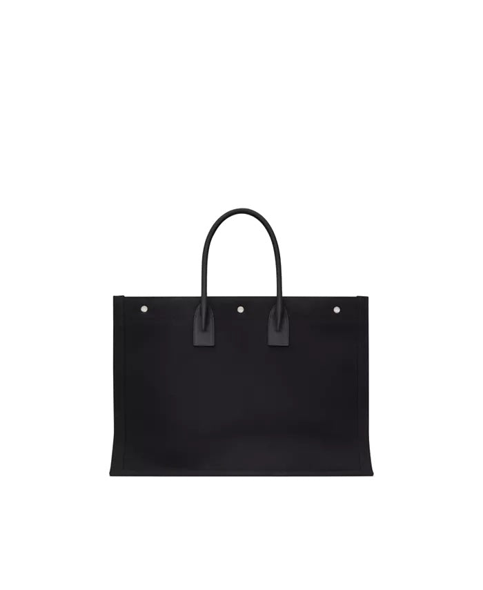 SAINT LAURENT RIVE GAUCHE LARGE CANVAS &amp; CALFSKIN TOTE BAG