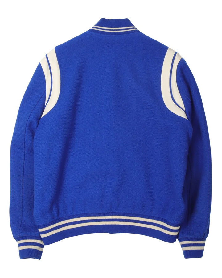 SAINTLAURENT テディ　ジャケット　48 ブルー 100% AUTHENTIC Saint Laurent Paris 2021 Royal Blue Varsity Teddy