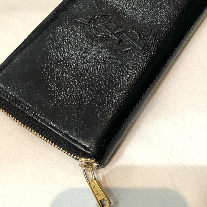 YSL TEXTURED PATENT MONOGRAM BELLE DE JOUR ZIP AROUND WALLET