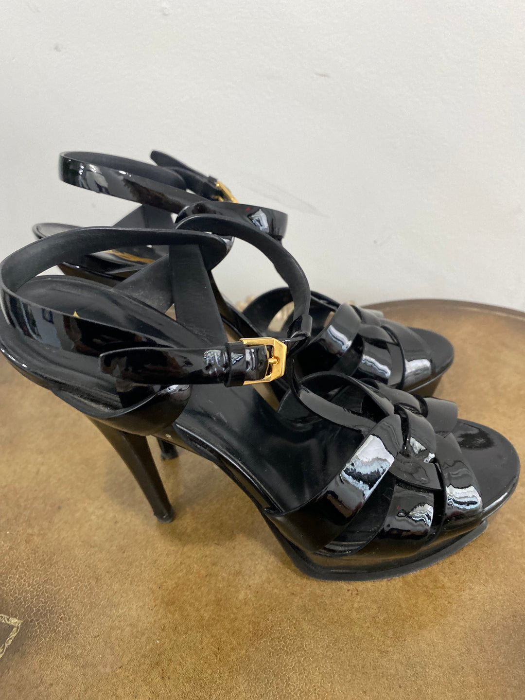YSL TRIBUTE 75MM PATENT LEATHER PLATFORM SANDALS – Caroline's