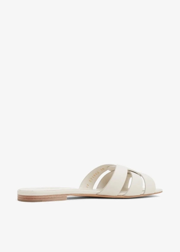 YSL TRIBUTE CALFSKIN LEATHER FLAT MULE SANDALS