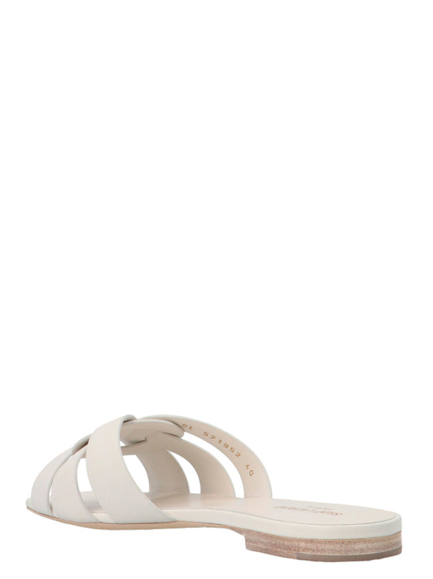YSL TRIBUTE CALFSKIN LEATHER FLAT MULE SANDALS
