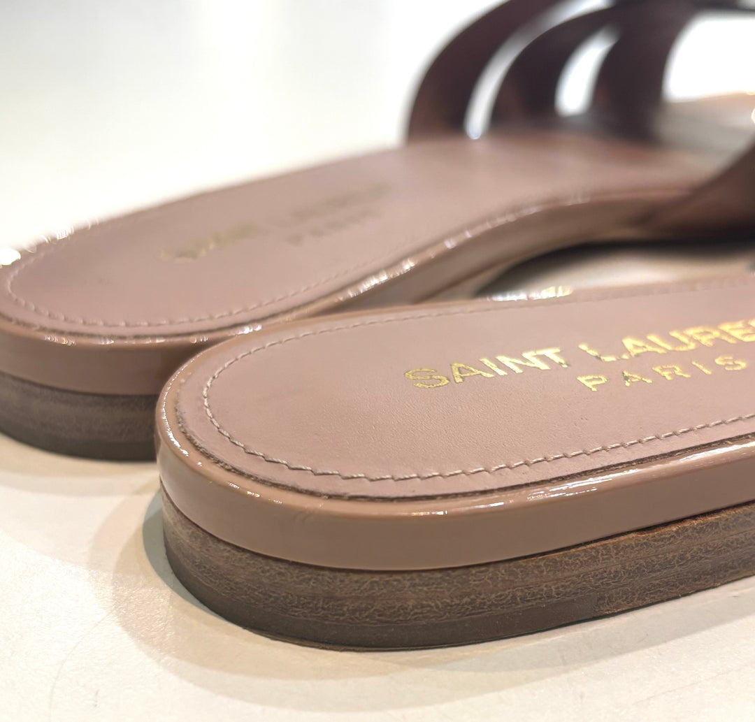 YSL TRIBUTE NU PIED PATENT CALFSKIN LEATHER MULES