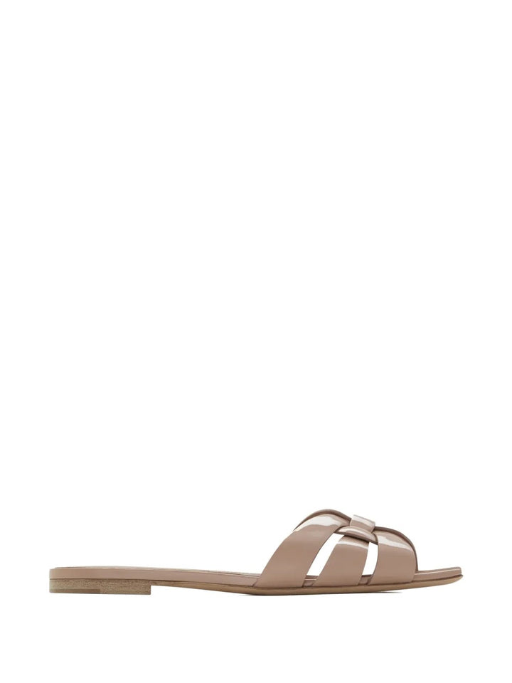 YSL TRIBUTE NU PIED PATENT CALFSKIN LEATHER MULES
