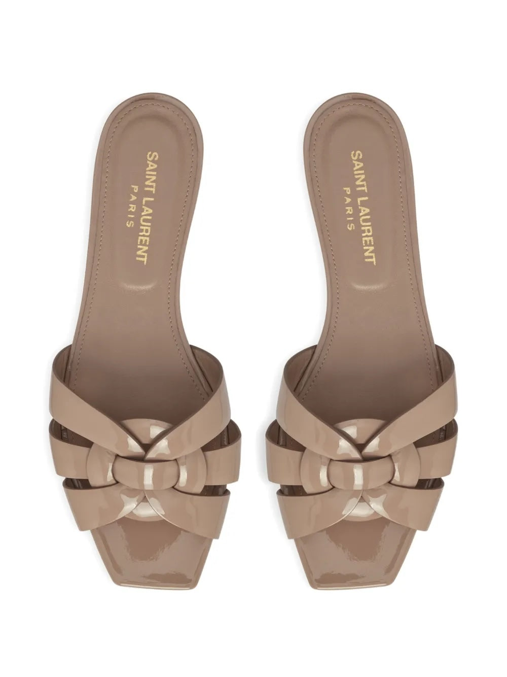 YSL TRIBUTE NU PIED PATENT CALFSKIN LEATHER MULES