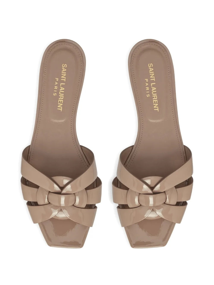 YSL TRIBUTE NU PIED PATENT CALFSKIN LEATHER MULES