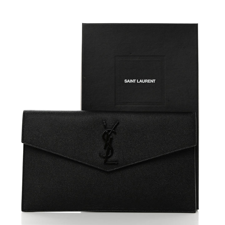 YSL GRAIN DE POUDRE EMBOSSED LEATHER UPTOWN CLUTCH BAG