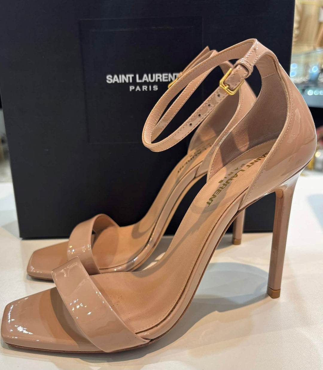 YSL AMBER 105 PATENT LEATHER SANDALS