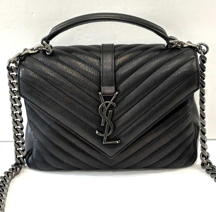 YSL COLLEGE MEDIUM QUILTED LEATHER SHOULDER BAG