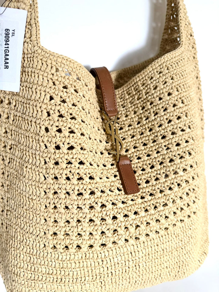 YSL LE 5 À 7 RAFFIA HOBO SHOULDER BAG