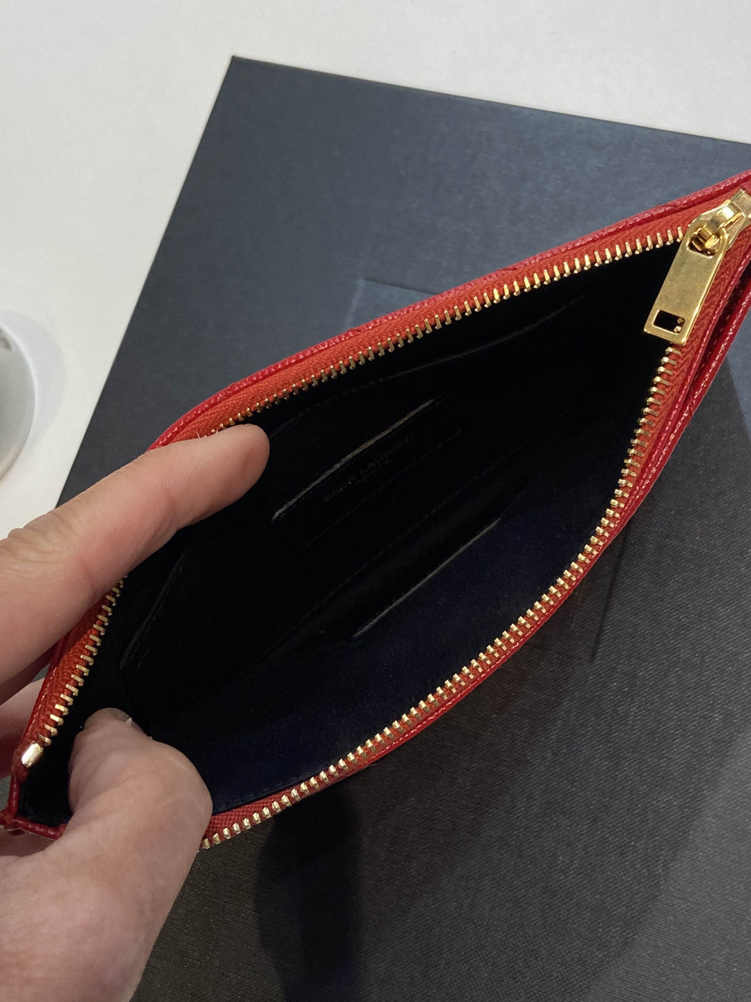 YSL MONOGRAM CHEVRON QUILTED LEATHER POUCH