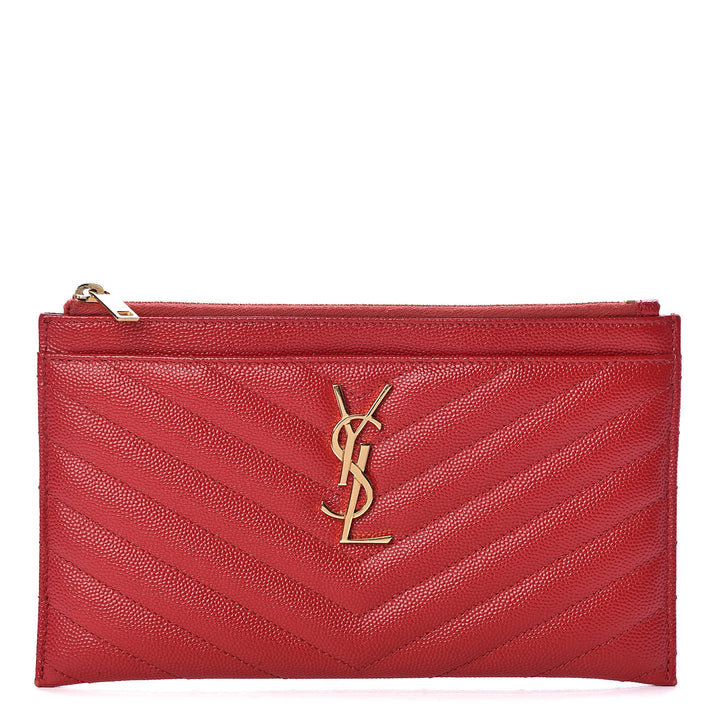 YSL MONOGRAM CHEVRON QUILTED LEATHER POUCH