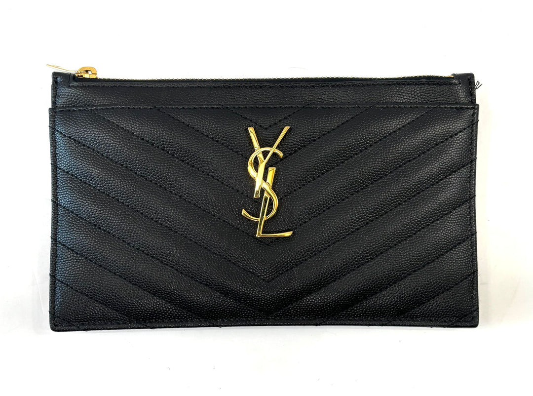 YSL MONOGRAM CHEVRON QUILTED CALFSKIN CLUTCH BAG