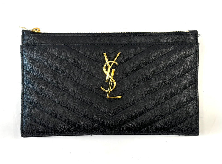 YSL MONOGRAM CHEVRON QUILTED CALFSKIN CLUTCH BAG